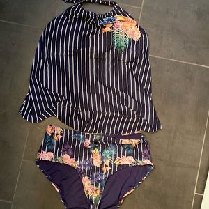 Turquoise tankini high waisted size medium